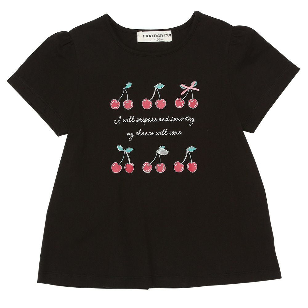 100 % cotton ribbon cherry logo print T -shirt 2023ss2 Black front
