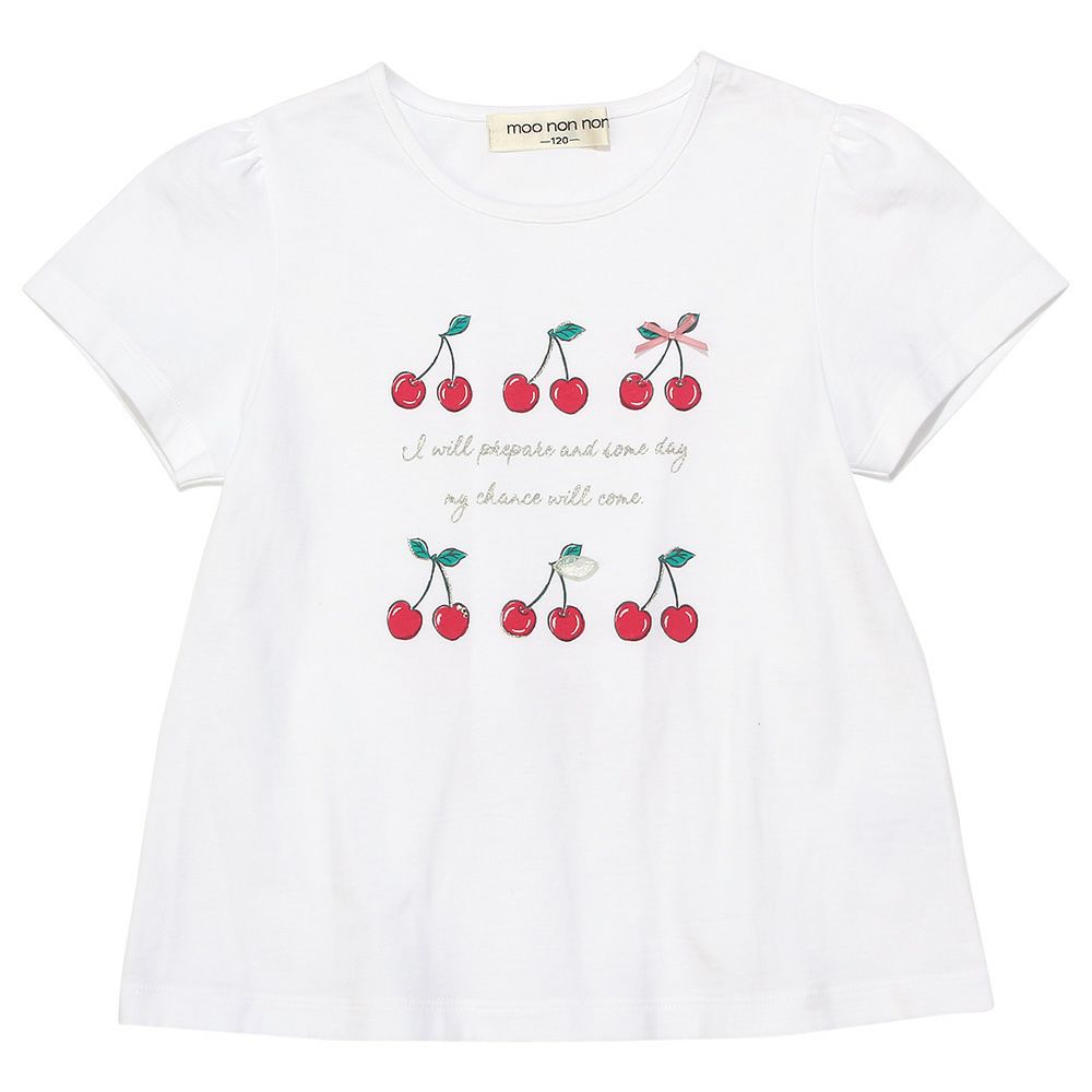 100 % cotton ribbon cherry logo print T -shirt 2023ss2 Off White front