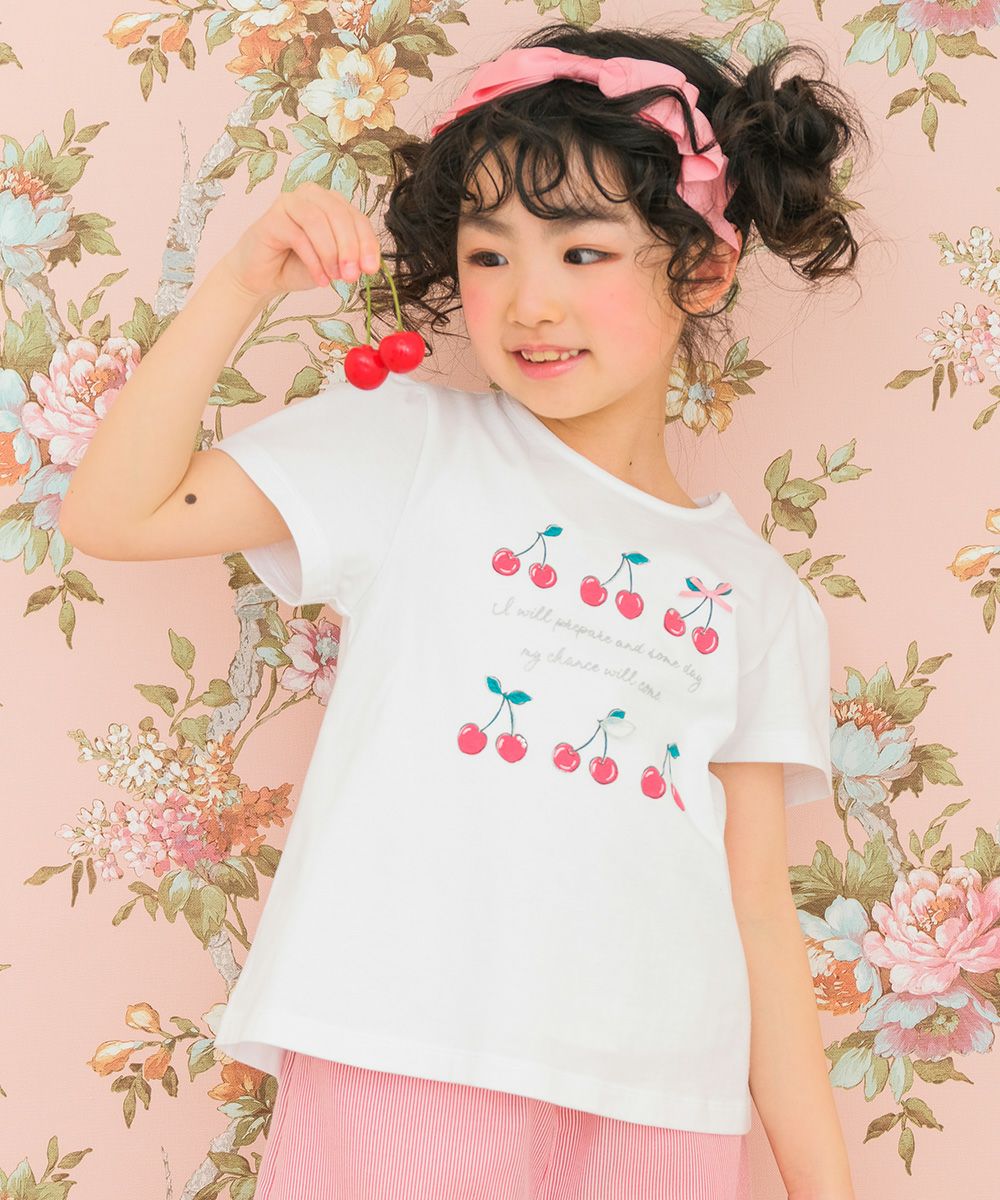100 % cotton ribbon cherry logo print T -shirt 2023ss2 Off White model image up