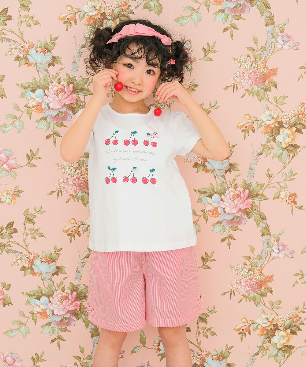 100 % cotton ribbon cherry logo print T -shirt 2023ss2 Off White model image whole body