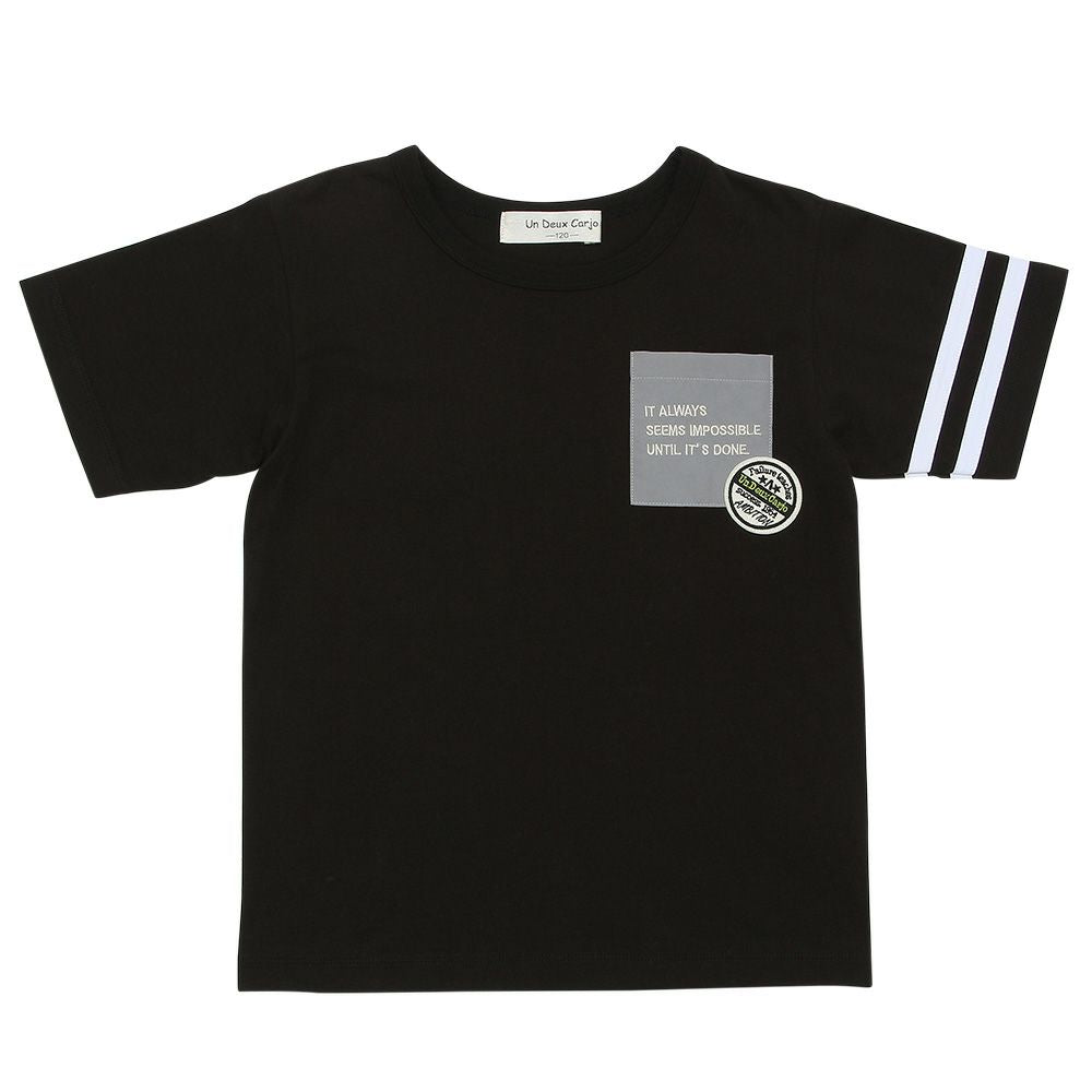 100 % cotton logo embroidery pocket with pocket T -shirt 2023ss2 Black front
