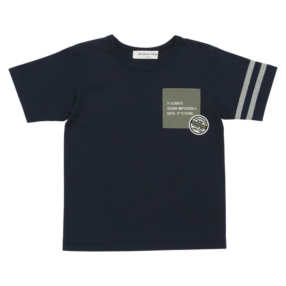 100 % cotton logo embroidery pocket with pocket T -shirt 2023ss2 Navy front