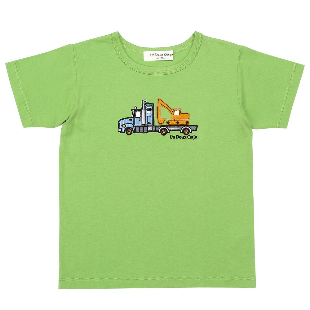 100 % cotton vehicle working car shovel car embroidery T -shirt 2023ss2 Green front