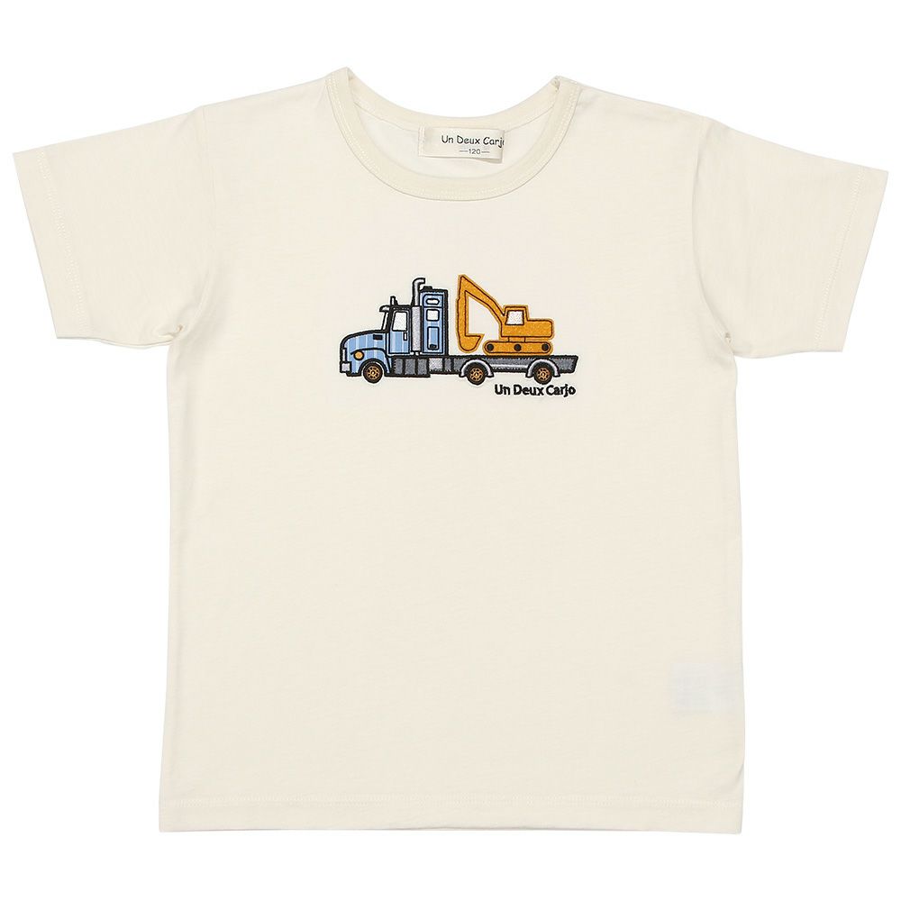 100 % cotton vehicle working car shovel car embroidery T -shirt 2023ss2 Ivory front