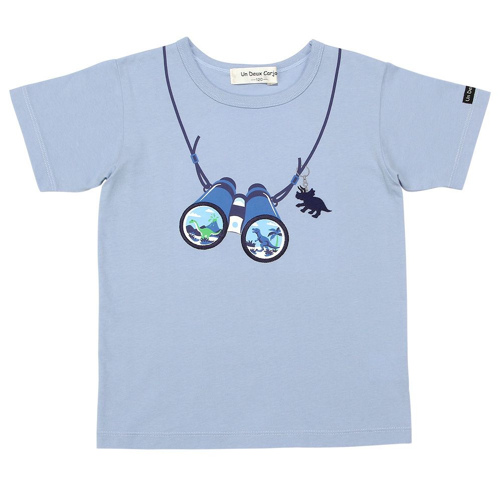100 % cotton dinosaur print emblem binoculars motif T -shirt 2023ss2 Blue front