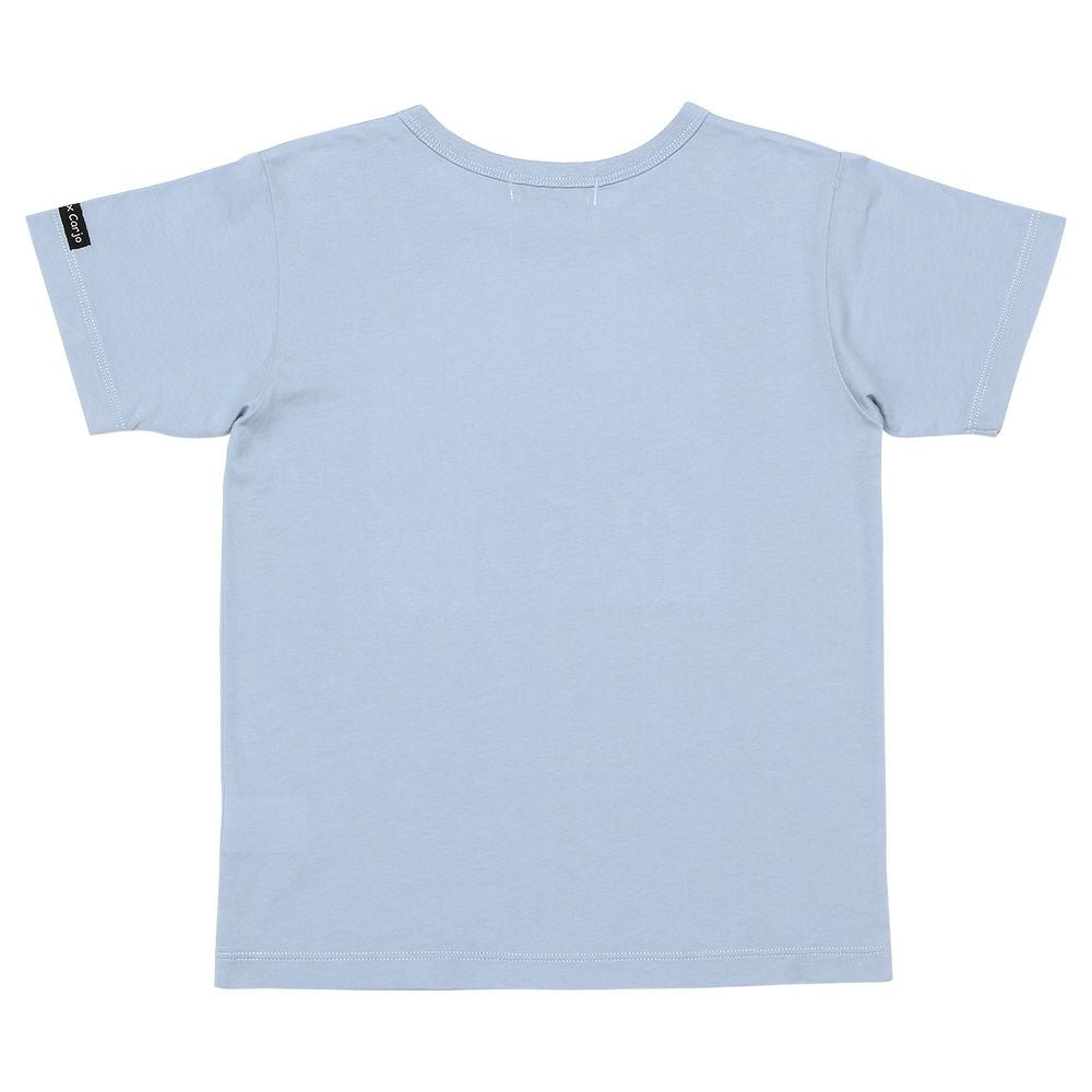 100 % cotton dinosaur print emblem binoculars motif T -shirt 2023ss2 Blue back