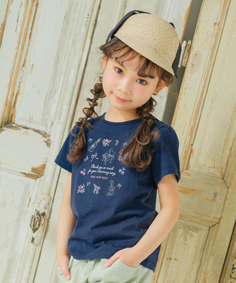 100 % cotton concert & ribbon flower embroidery T -shirt 2023ss2  MainImage