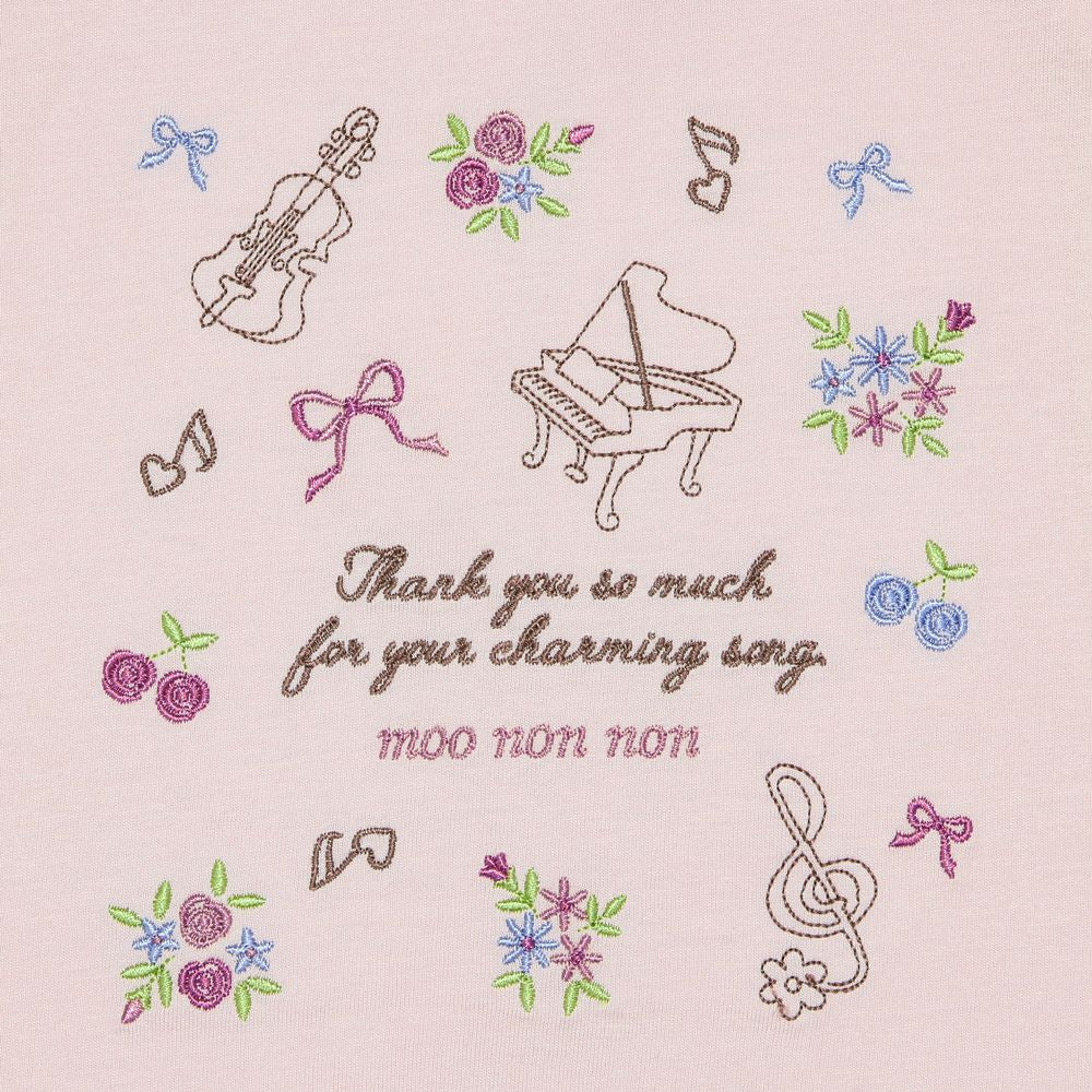100 % cotton concert & ribbon flower embroidery T -shirt 2023ss2 Pink Design point 1
