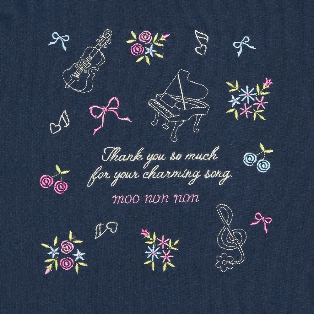 100 % cotton concert & ribbon flower embroidery T -shirt 2023ss2 Navy Design point 1