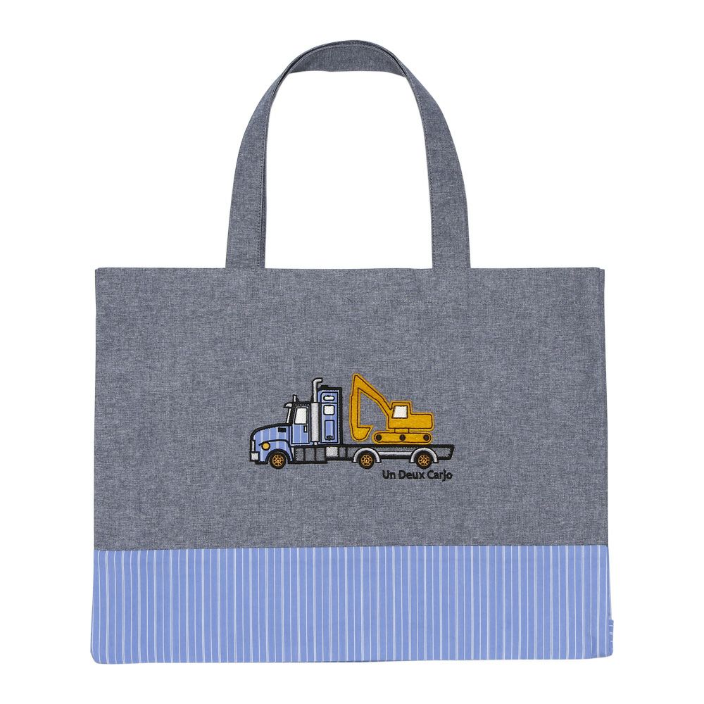 Working car stripe & Dungarian tote bag 2023ss2 Navy front