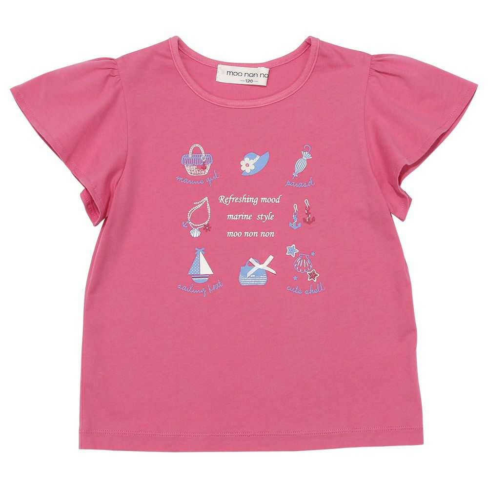 100 % cotton marine lame logo print T -shirt 2023ss2 Pink front