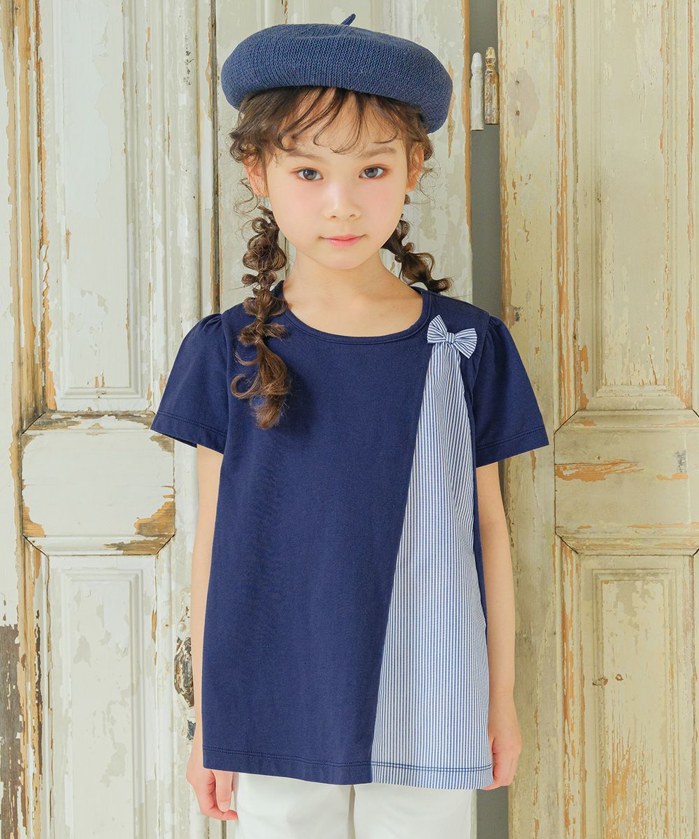 Stripe pattern switching with ribbon A line T -shirt 2023ss2  MainImage