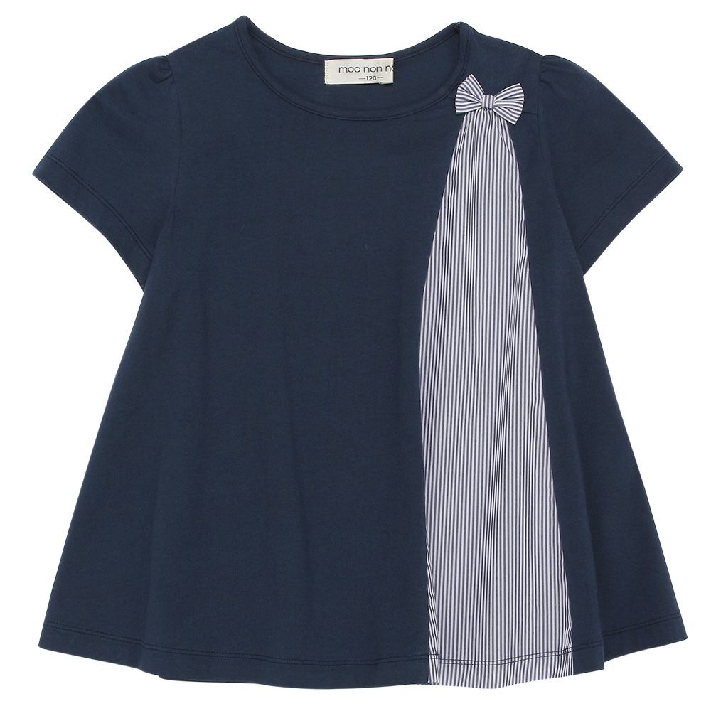 Stripe pattern switching with ribbon A line T -shirt 2023ss2 Navy front