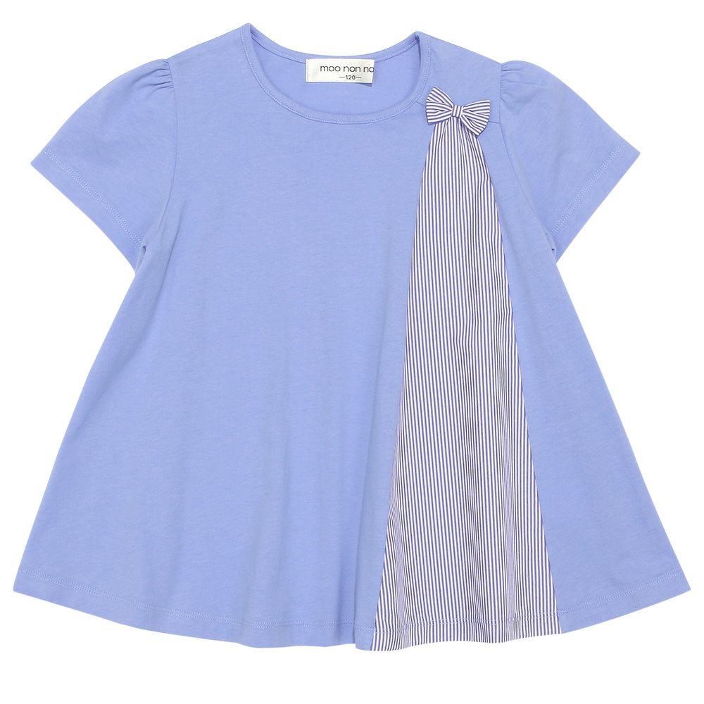 Stripe pattern switching with ribbon A line T -shirt 2023ss2 Blue front