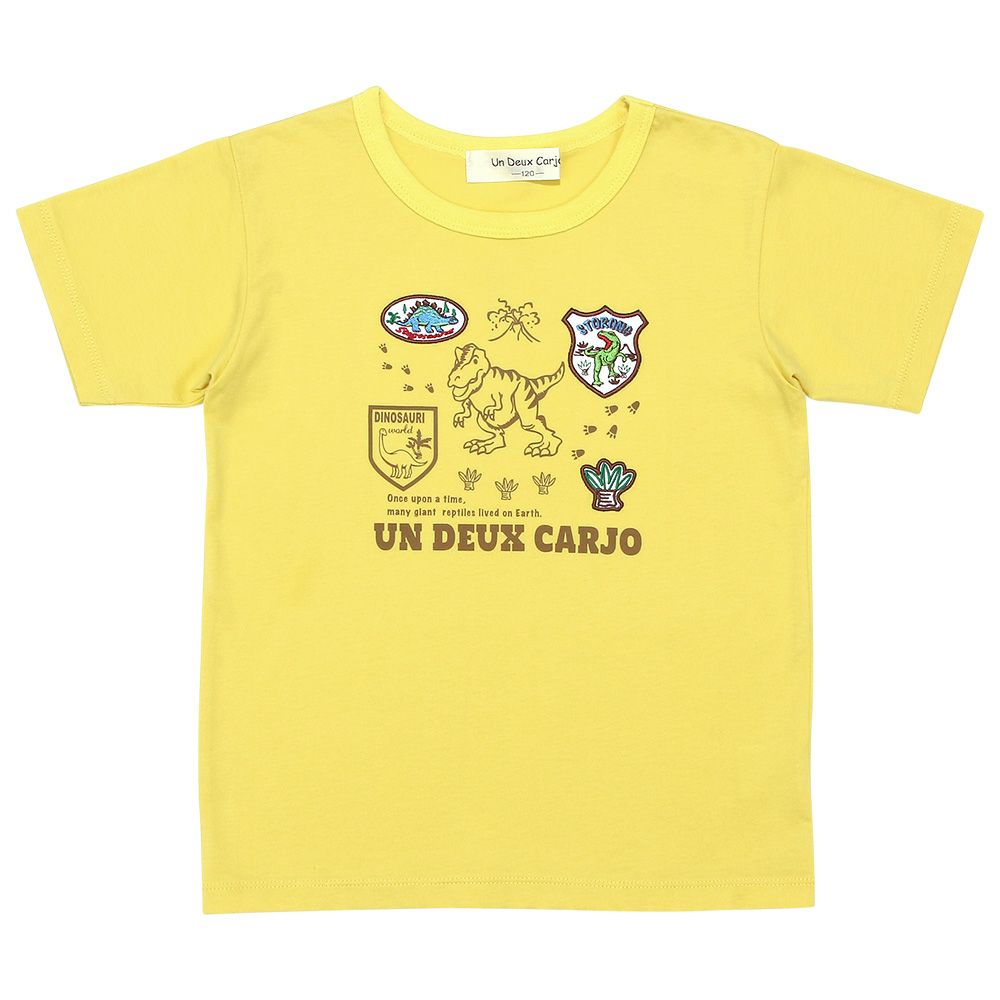 100 % cotton dinosaur logo print with emblem T -shirt 2023ss2 Yellow front