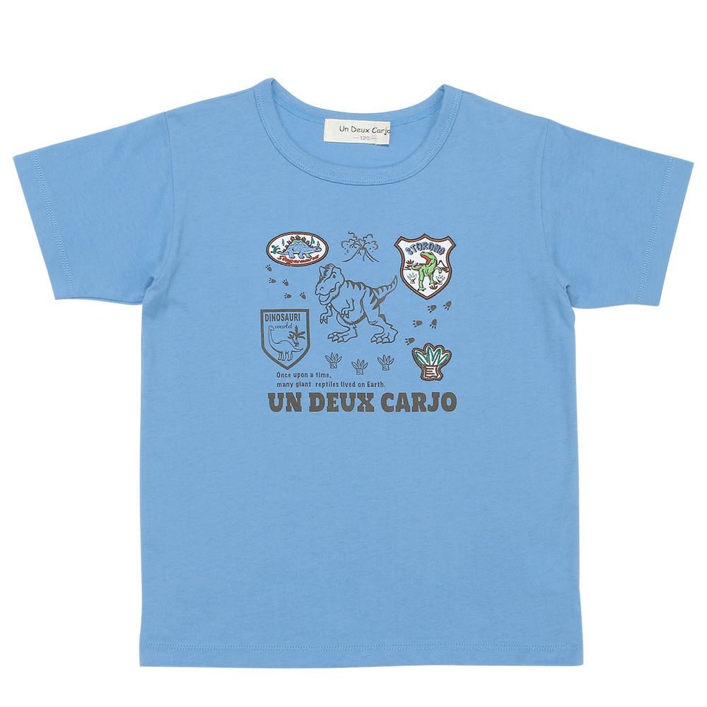 100 % cotton dinosaur logo print with emblem T -shirt 2023ss2 Blue front