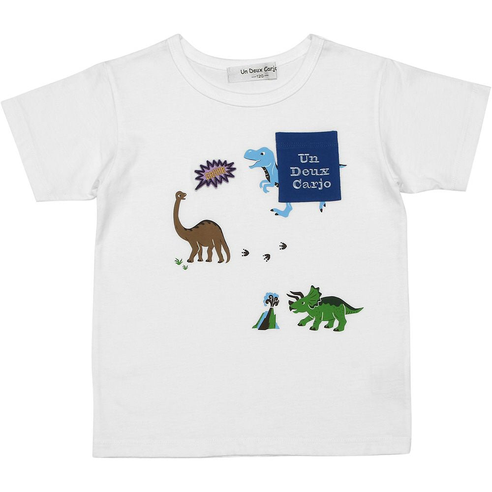 100 % cotton Dinosaur printed with emblem embroidery T -shirt 2023ss2 Off White front