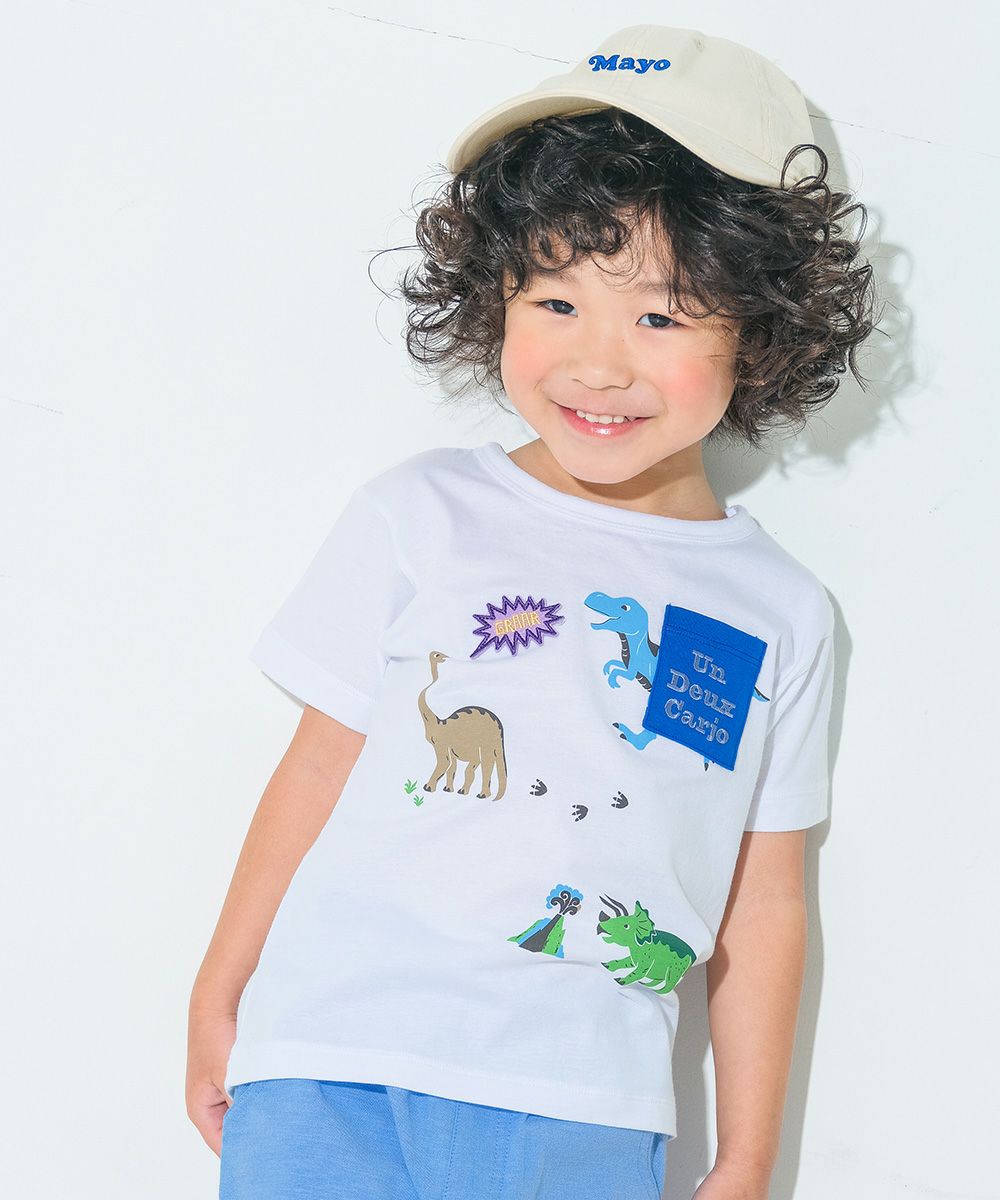 100 % cotton Dinosaur printed with emblem embroidery T -shirt 2023ss2 Off White model image up