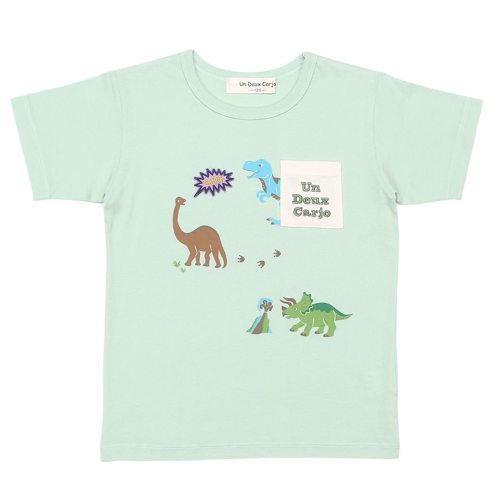 100 % cotton Dinosaur printed with emblem embroidery T -shirt 2023ss2 Green front