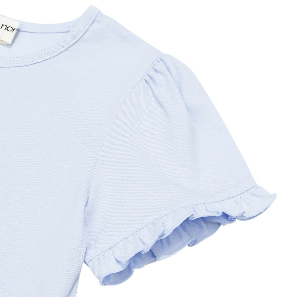 100 % cotton girl motif marine taste frill sleeve T -shirt 2023ss2 Blue Design point 2