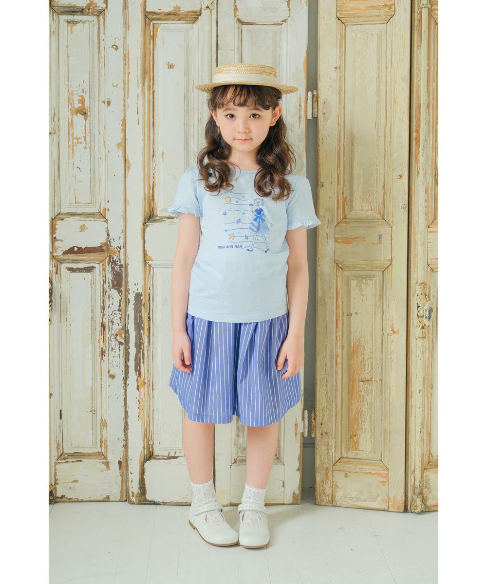 100 % cotton girl motif marine taste frill sleeve T -shirt 2023ss2 Blue model image 1
