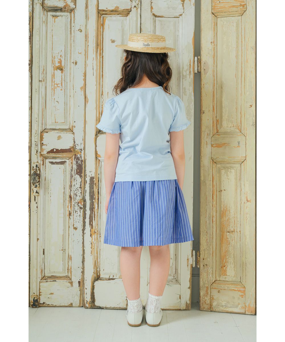 100 % cotton girl motif marine taste frill sleeve T -shirt 2023ss2 Blue model image 4