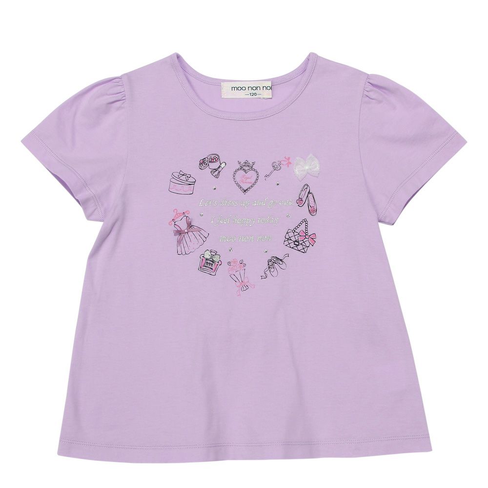 100 % cotton heart motif logo Print with ribbon T -shirt 2023ss2 Purple front