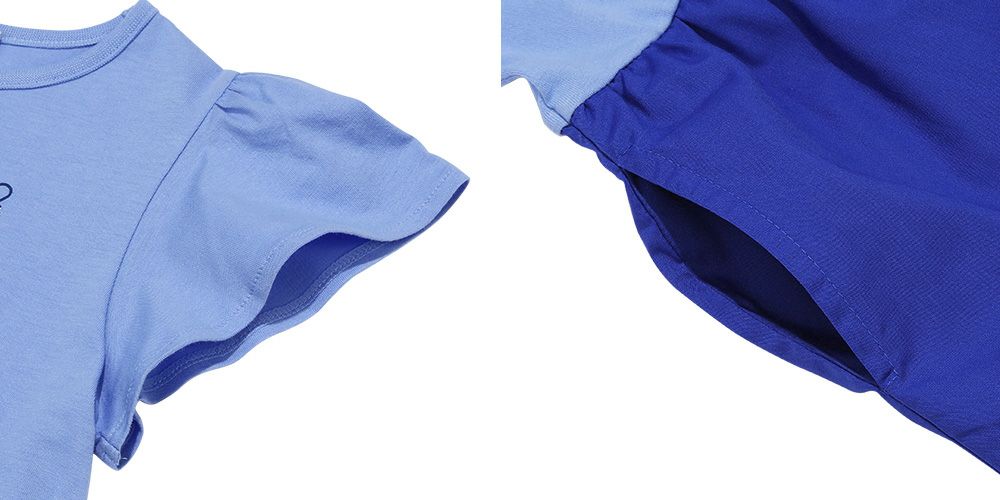 Shell hat logo print flare sleeve docking dress 2023ss2 Blue Design point 2