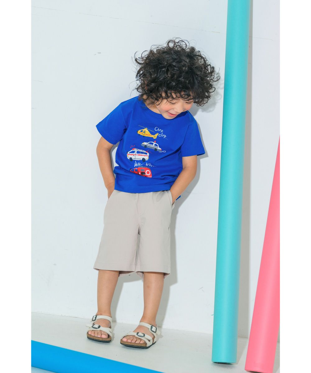 100 % cotton hand -painted illustration print Worked short sleeve T -shirt 2023ss2 Blue model image 1