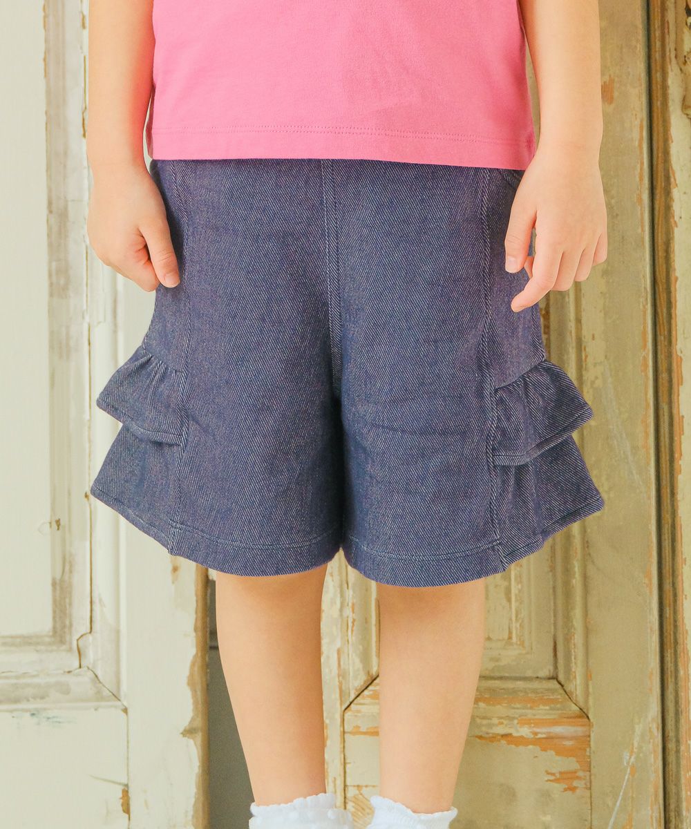 Stretch denim knit with frills culottes pants 2023ss2  MainImage