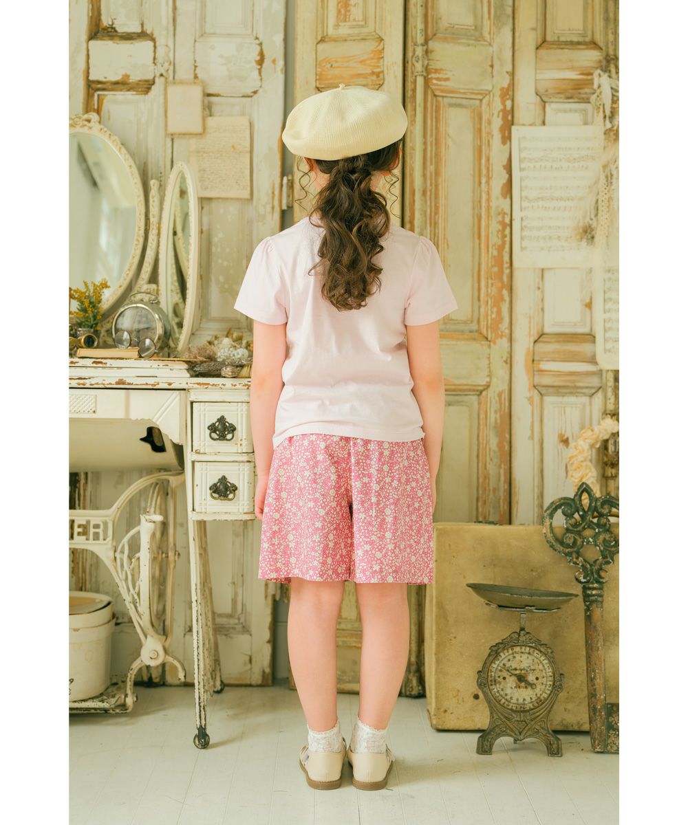 100 % cotton small floral pattern culottes pants 2023ss2 Pink model image 3
