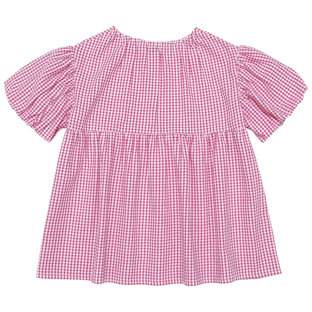 Gingham check pattern note embroidery over blouse 2023ss2 Pink back