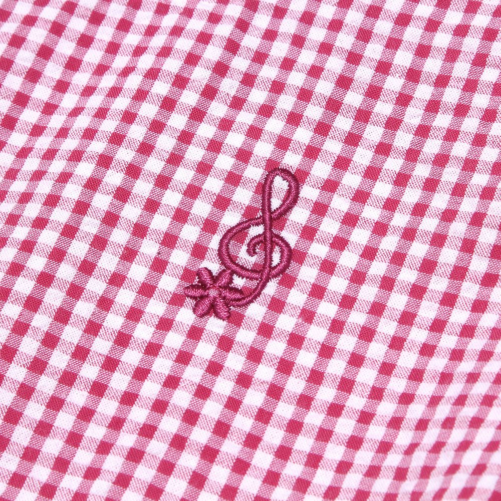 Gingham check pattern note embroidery over blouse 2023ss2 Pink Design point 1