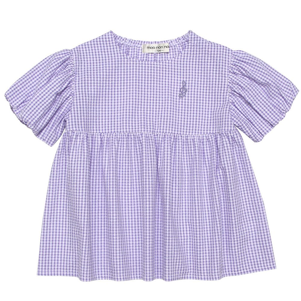 Gingham check pattern note embroidery over blouse 2023ss2 Purple front