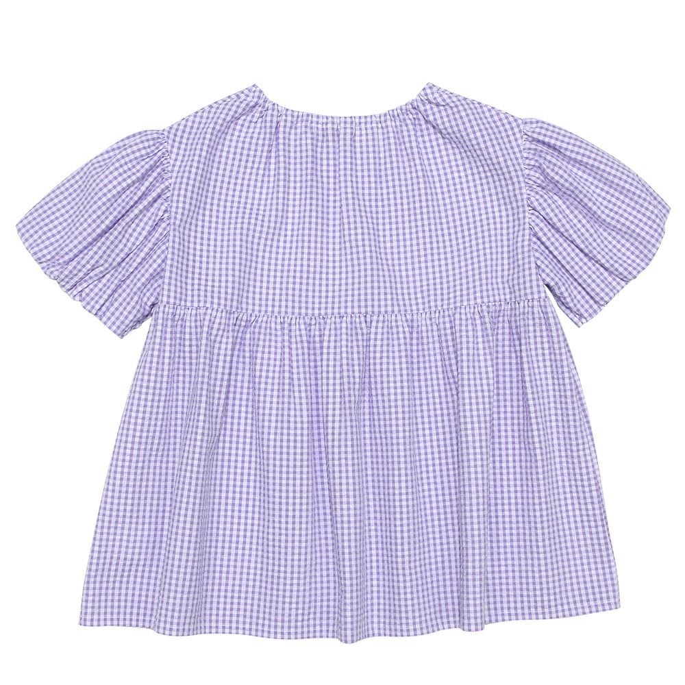 Gingham check pattern note embroidery over blouse 2023ss2 Purple back