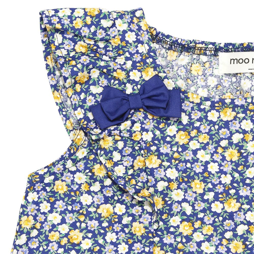 100 % cotton floral ribbon frill dress 2023ss2 Navy Design point 1