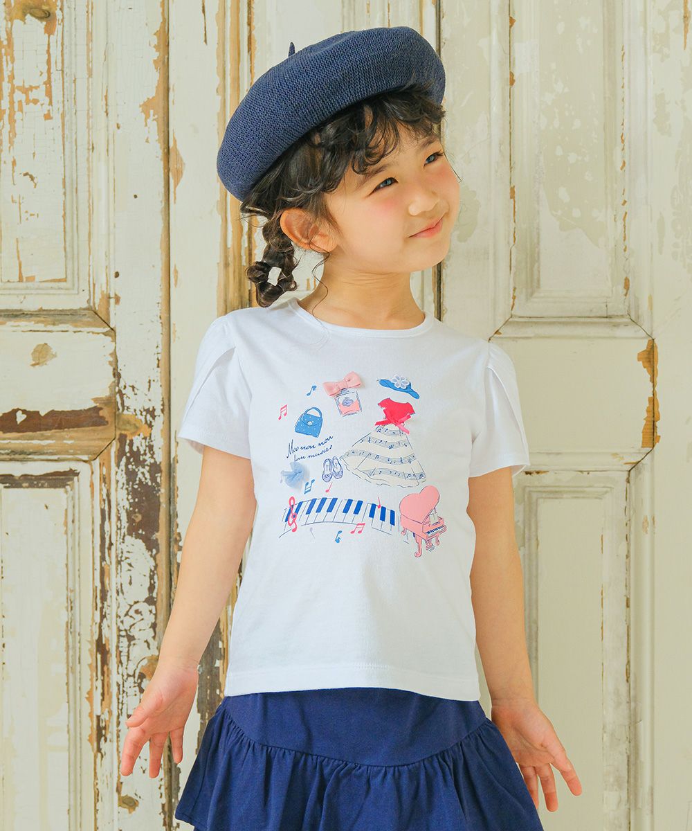 100 % cotton piano note T -shirt with print ribbon 2023ss2 Off White model image whole body
