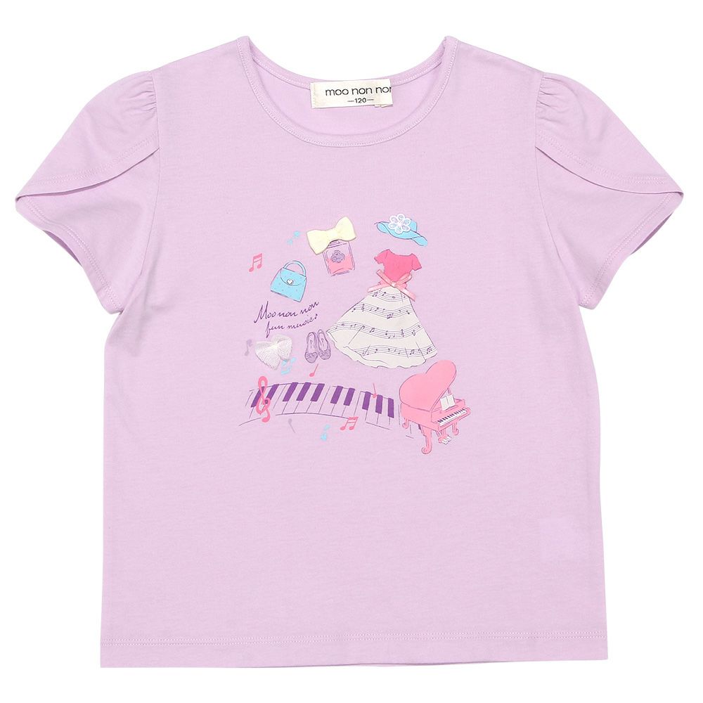 100 % cotton piano note T -shirt with print ribbon 2023ss2 Purple front