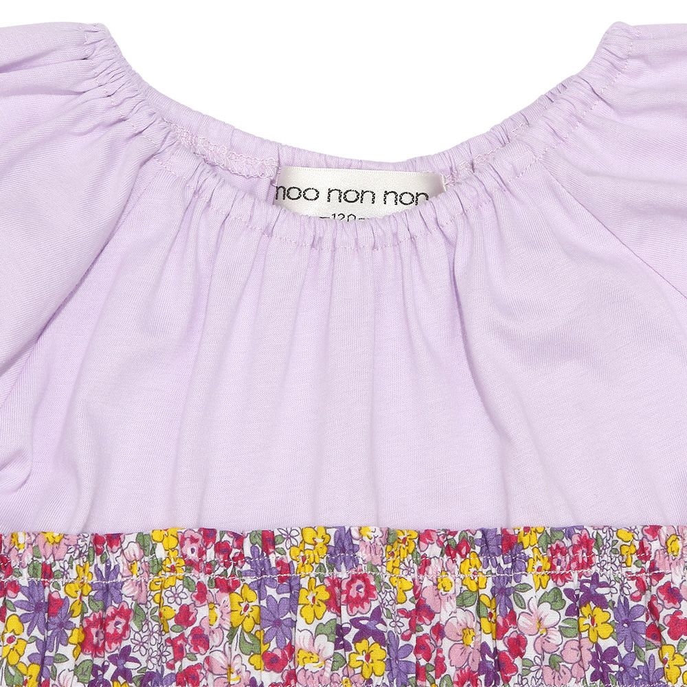 100 % cotton floral gather docking dress 2023ss2 Purple Design point 1