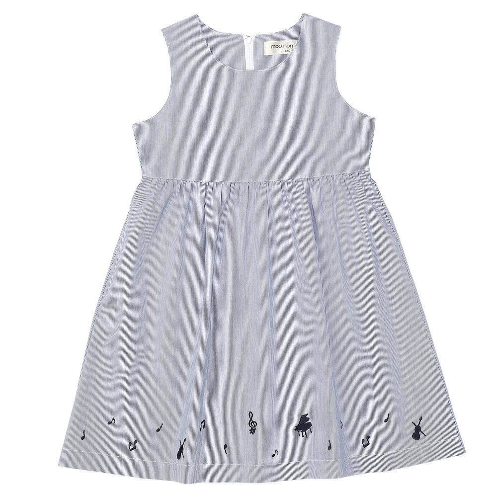 100 % cotton stripe pattern note embroidery dress dress 2023ss2 Blue front