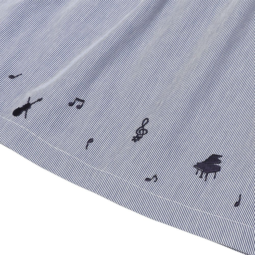 100 % cotton stripe pattern note embroidery dress dress 2023ss2 Blue Design point 1