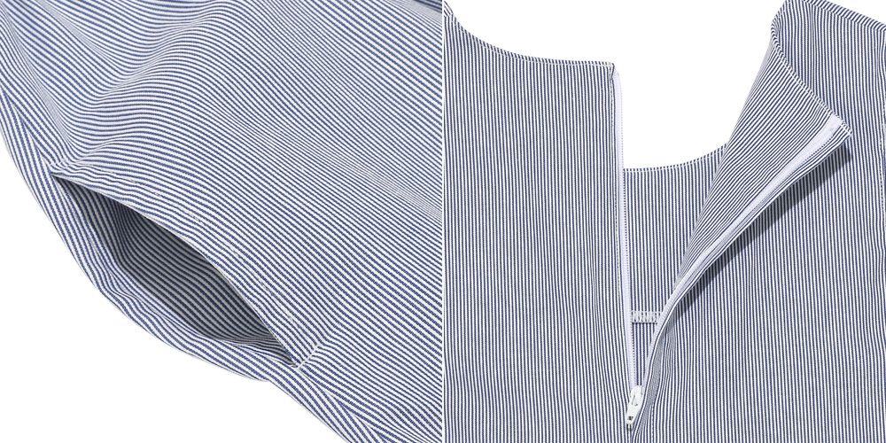 100 % cotton stripe pattern note embroidery dress dress 2023ss2 Blue Design point 2