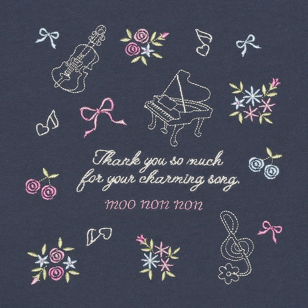 100 % cotton striped pattern flower note logo violin embroidery dress dress 2023ss2 Navy Design point 1