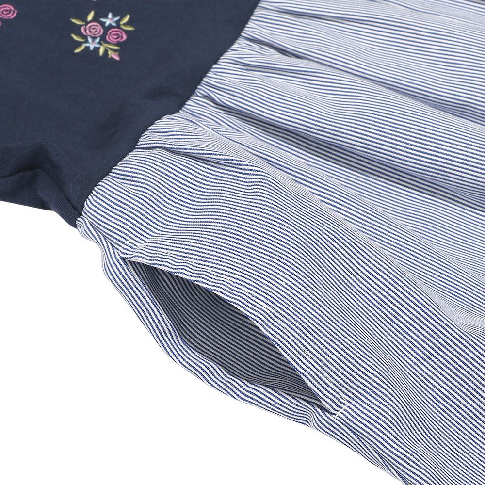 100 % cotton striped pattern flower note logo violin embroidery dress dress 2023ss2 Navy Design point 2