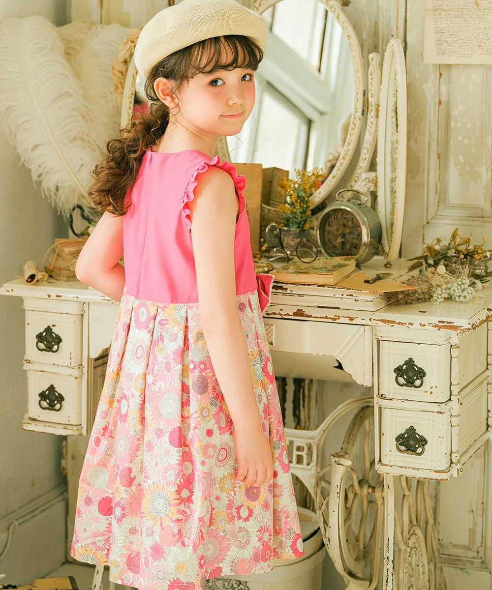 Made in Japan Liberty Print Used Floral Pattern Dress with Ribbon Dress Pink model image 2