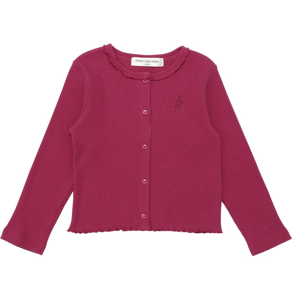 Rib cardigan with musical note embroidery Pink front