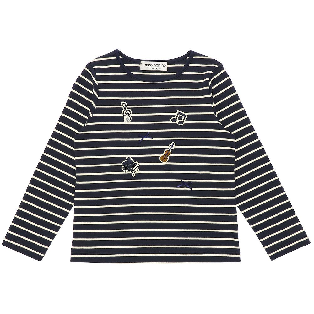 100 % cotton piano note applique T -shirt Navy front