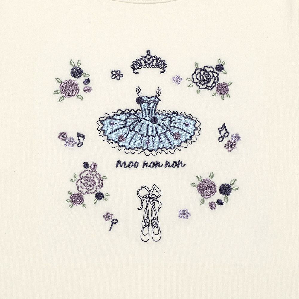 100 % cotton ballet motif flower embroidery T -shirt Off White Design point 1