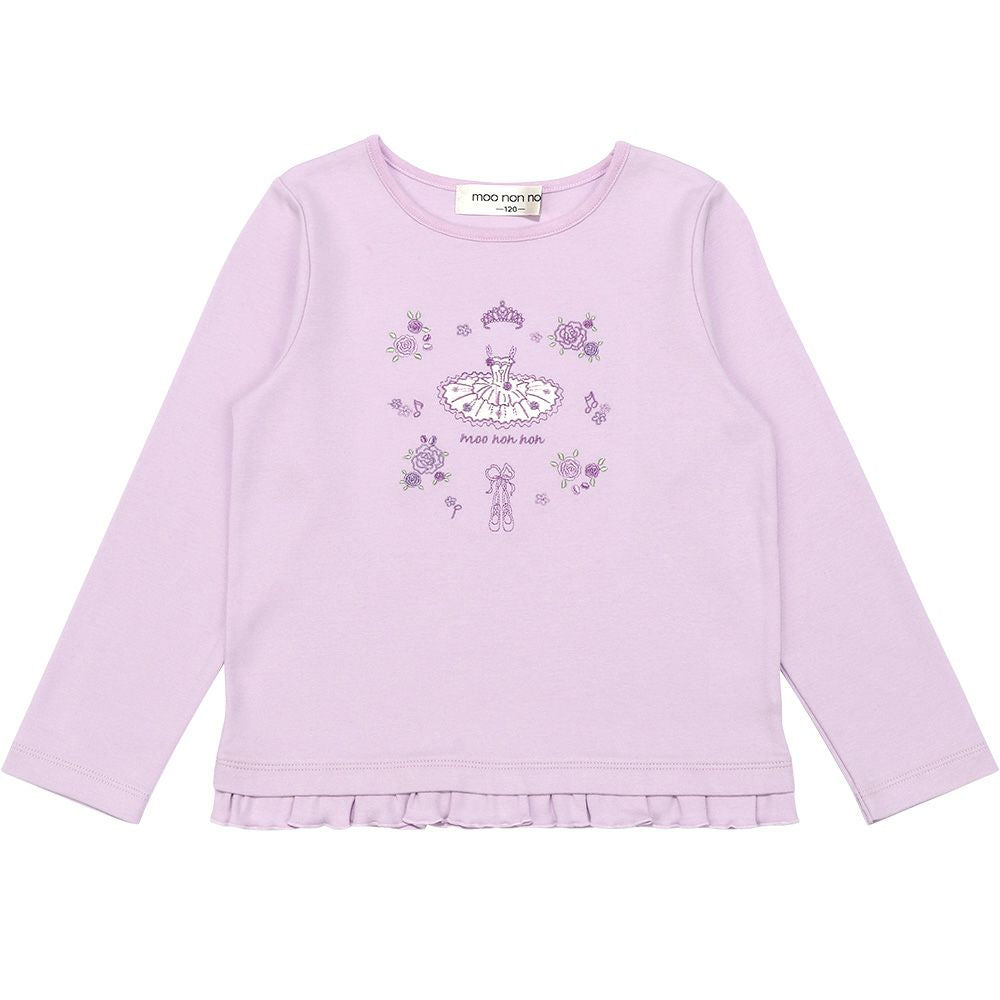 100 % cotton ballet motif flower embroidery T -shirt Purple front