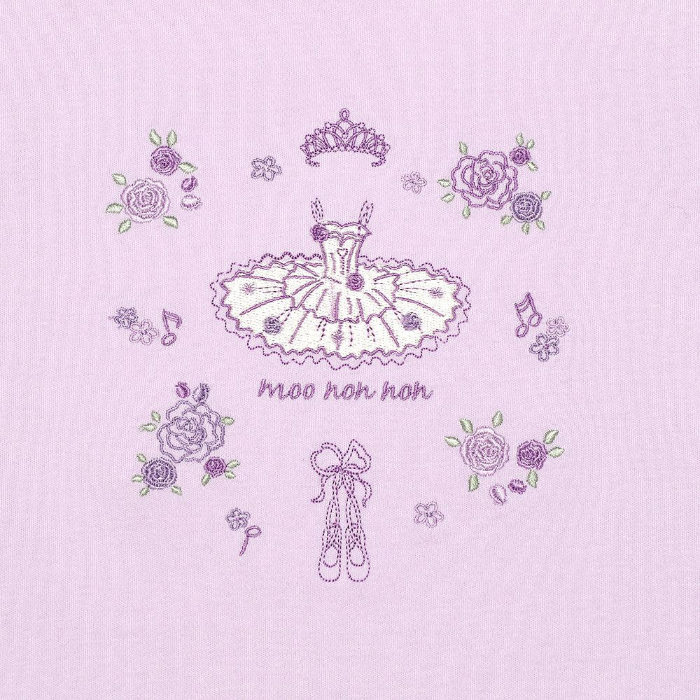 100 % cotton ballet motif flower embroidery T -shirt Purple Design point 1